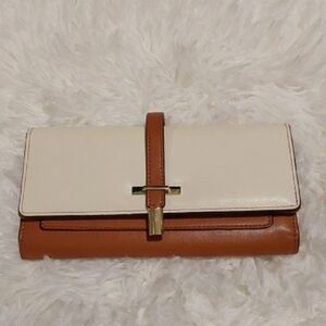 Elegant Cream and Tan Long Wallet